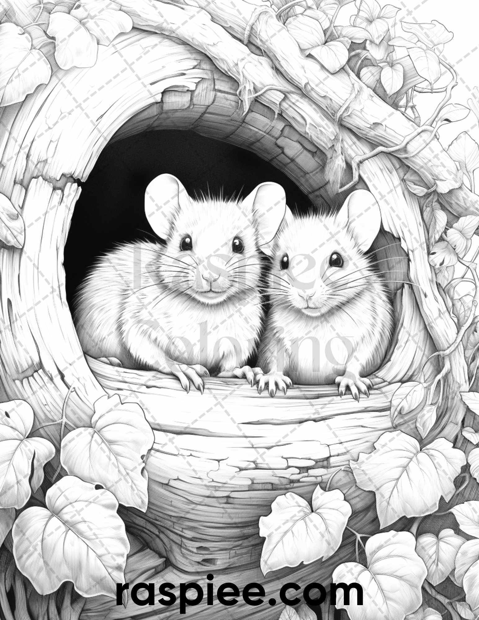 50 Enchanting Fairytale Mice Grayscale Coloring Pages Printable for Adults, PDF File Instant Download