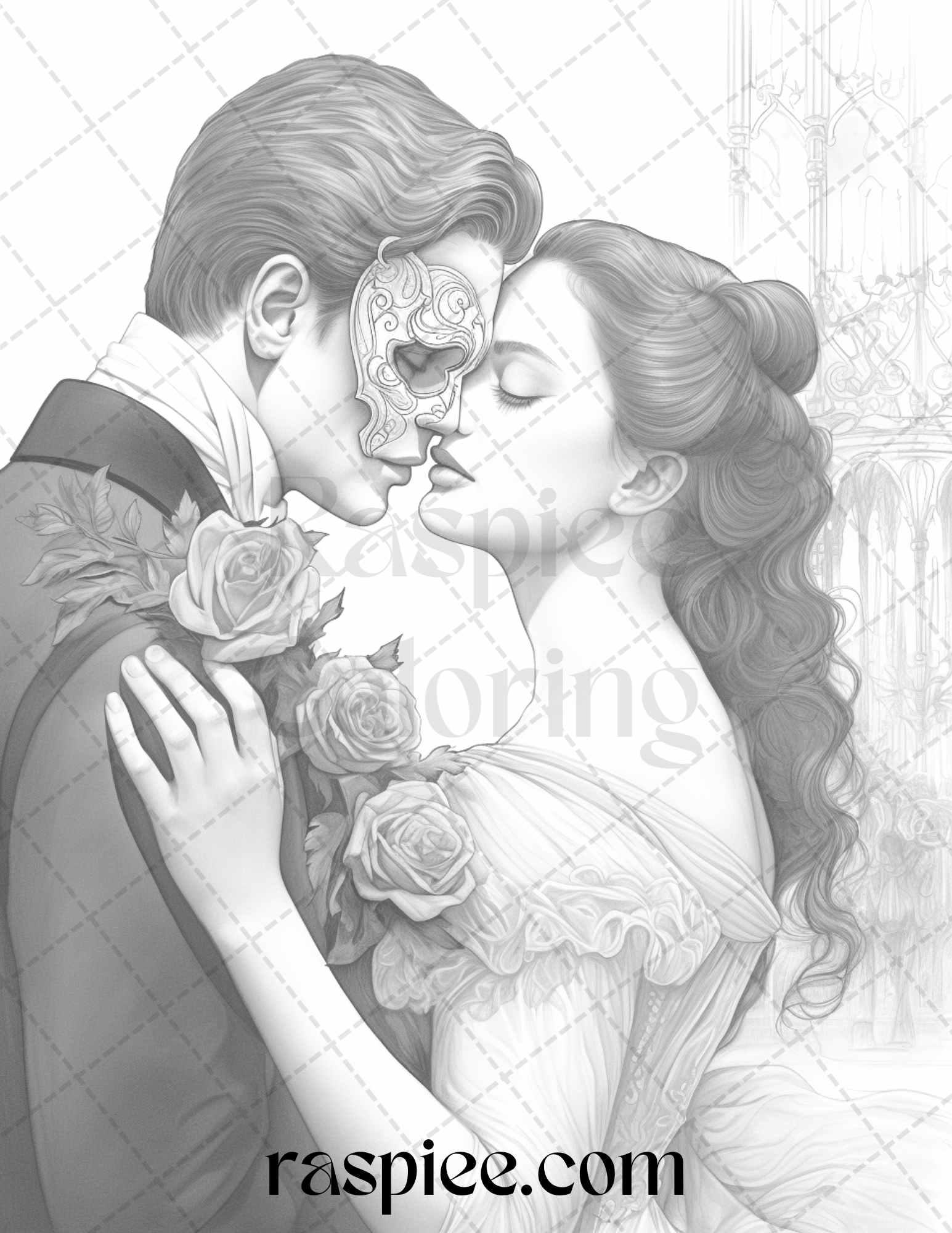 Phantom of the Opera Grayscale Coloring Pages Printable for Adults, PDF File Instant Download