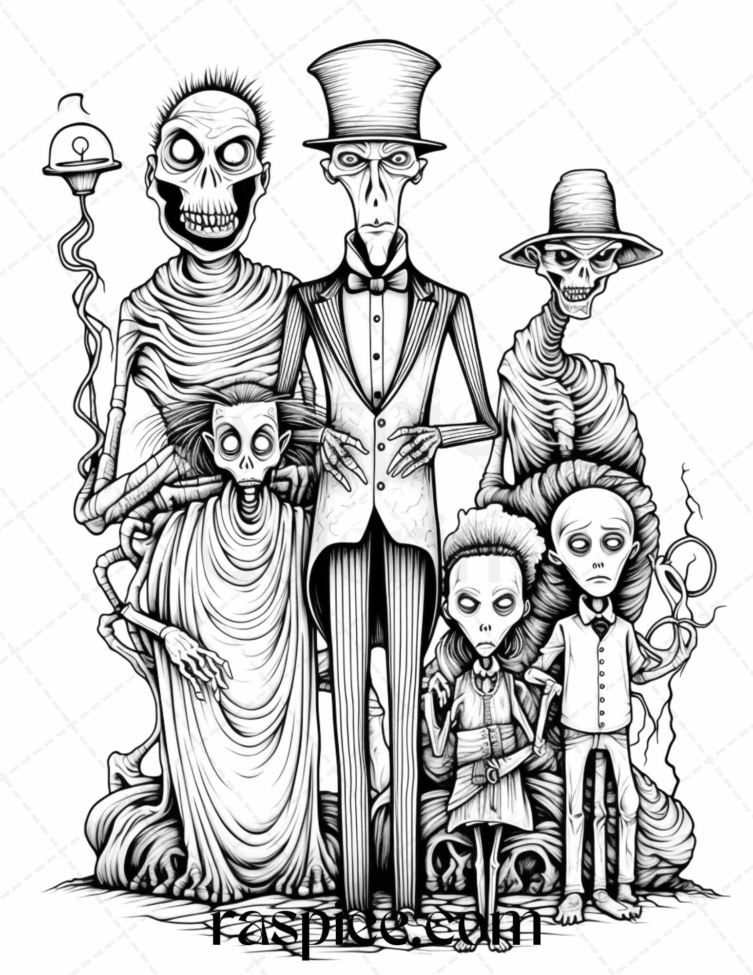 50 Monster Family Grayscale Coloring Pages Printable for Adults - Instant Download, Halloween Coloring Book, Fun and Spooky Designs