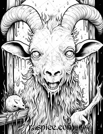 50 Halloween Scary Animals Grayscale Coloring Pages Printable for Adults, PDF File Instant Download