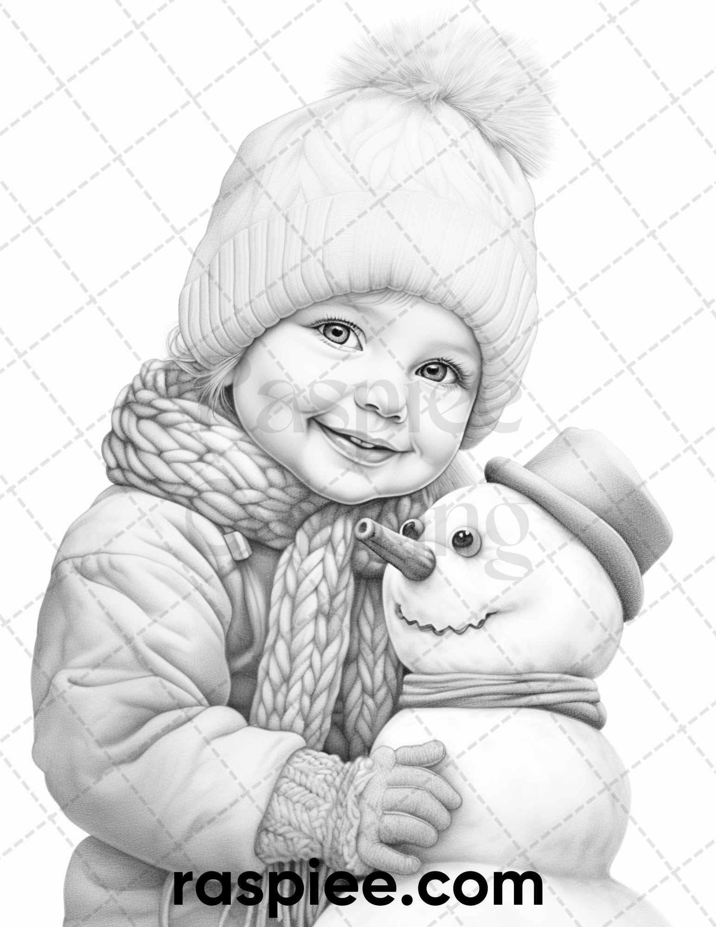 50 Baby Winter Portrait Grayscale Coloring Pages Printable for Adults, PDF File Instant Download