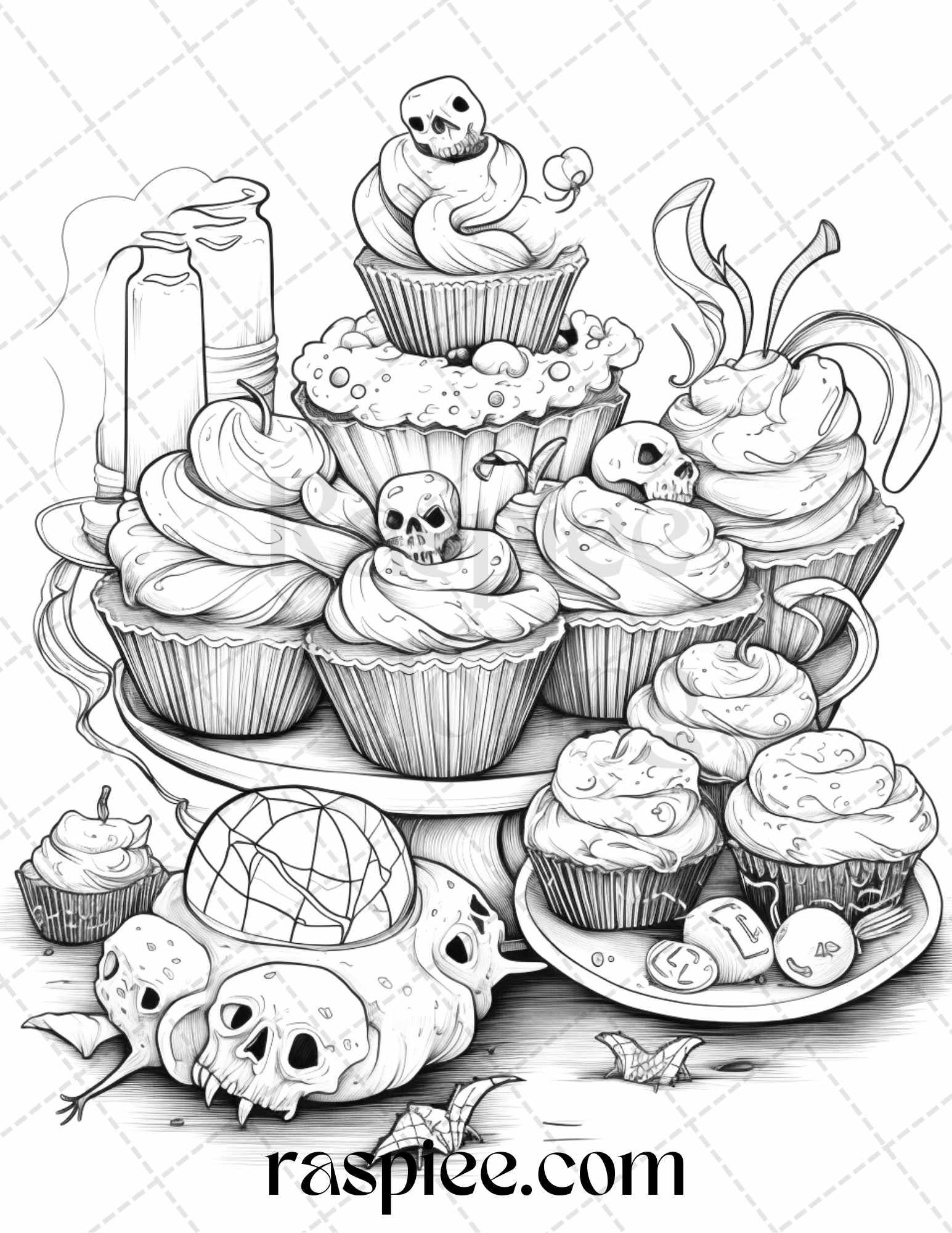 68 Halloween Spooky Desserts Grayscale Coloring Pages Printable for Adults, PDF File Instant Download