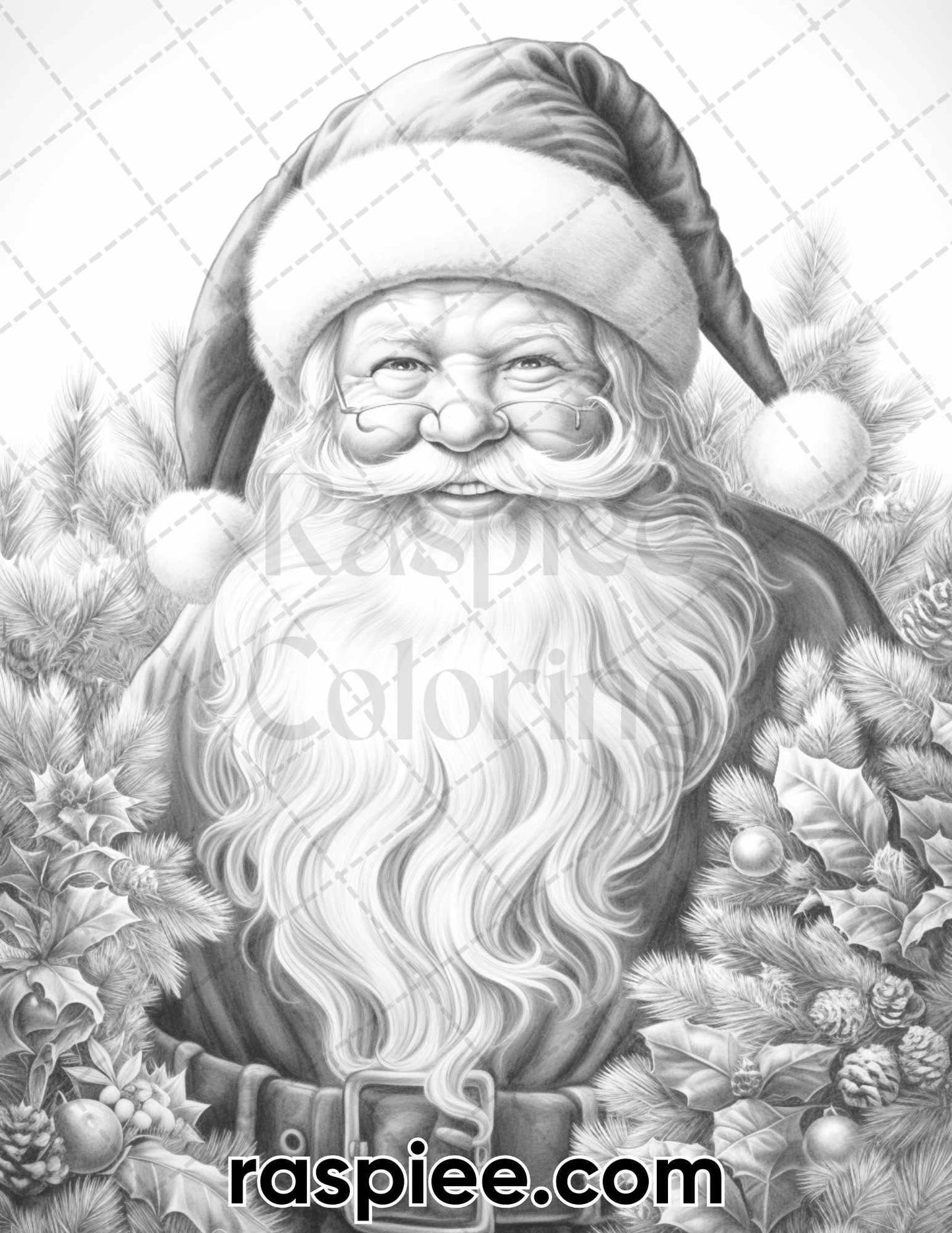 63 Christmas Santa Claus Grayscale Coloring Pages for Adults, Printable PDF Instant Download