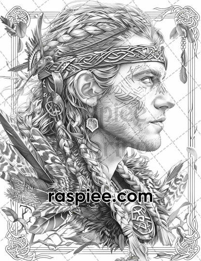 87 Viking Tattoos Grayscale Adult Coloring Pages Printable PDF Instant Download