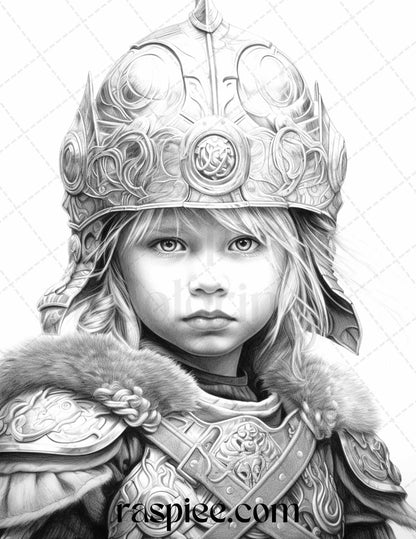 58 Little Viking Girls Boys Portrait Grayscale Coloring Pages Printable, PDF File Instant Download