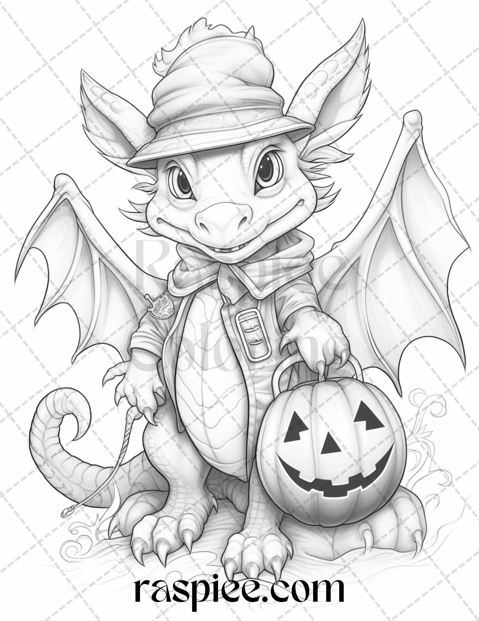50 Cute Pumpkin Dragons Graycale Coloring Pages for Adults and Kids, Printable PDF File Instant Download