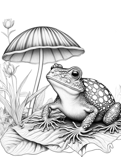 100 Mushroom Forest Coloring Pages Printable for Adults and Kids, Grayscale Coloring Book, Printable PDF File Instant Download