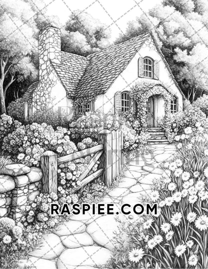 Fantasy Flower Houses Adult Coloring Pages Printable PDF Instant Download