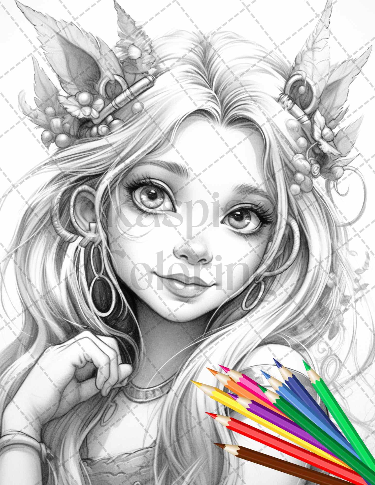 41 Adorable Gnome Girls Grayscale Coloring Pages Printable for Adults and Kids, PDF File Instant Download