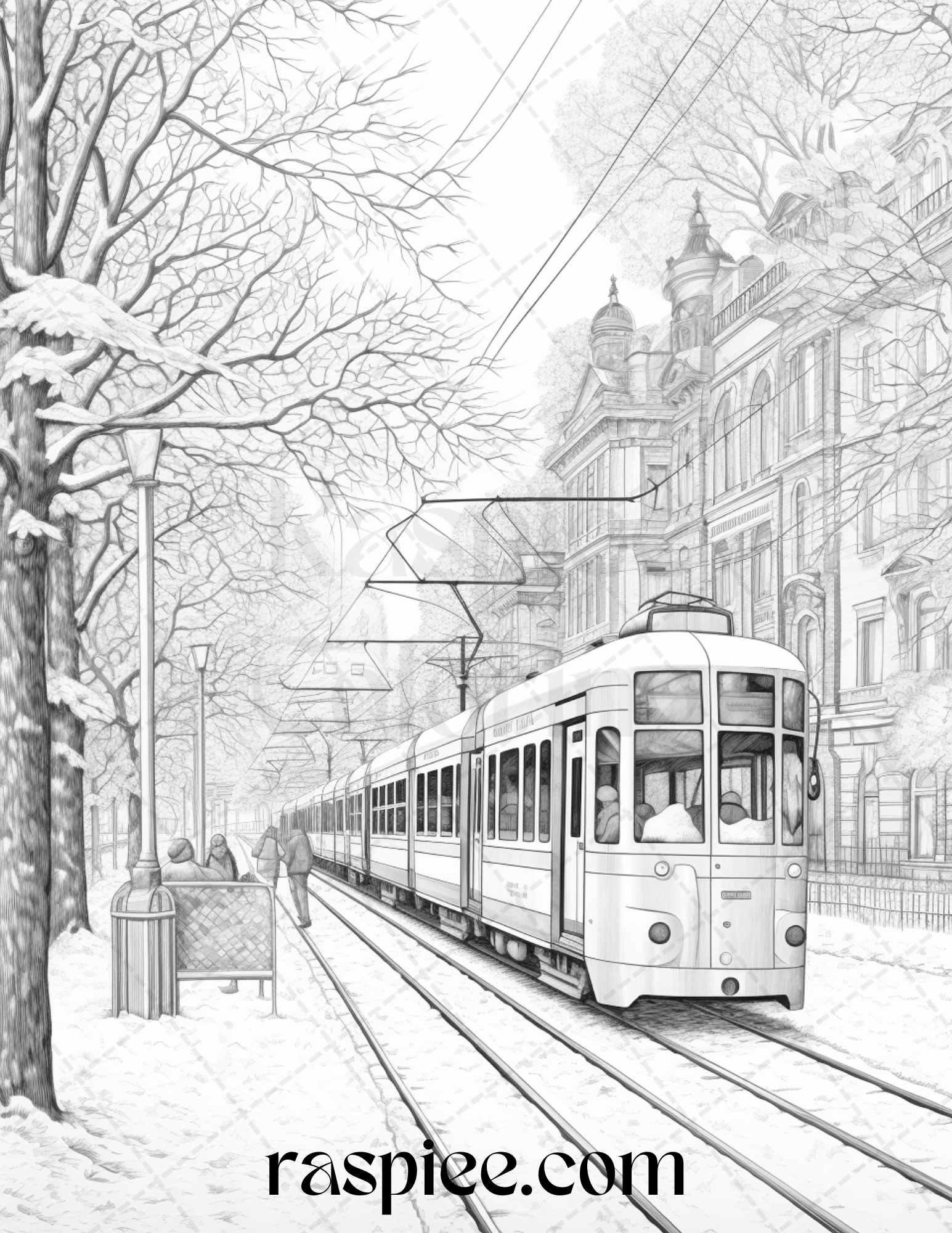 Winter Scenery Grayscale Coloring Pages Printable, Relaxing Snowy Landscapes, PDF File Instant Download