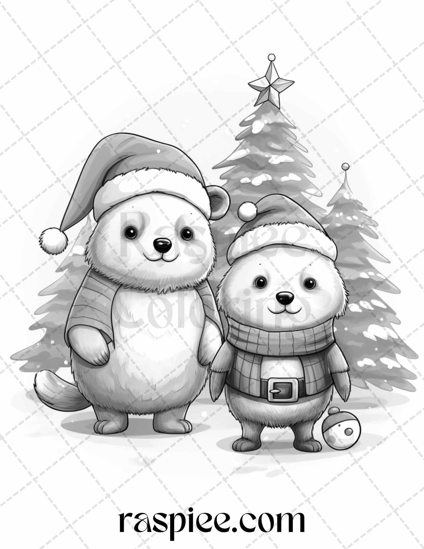 70 Christmas Critters Grayscale Coloring Pages Printable for Adults and Kids, PDF File Instant Download