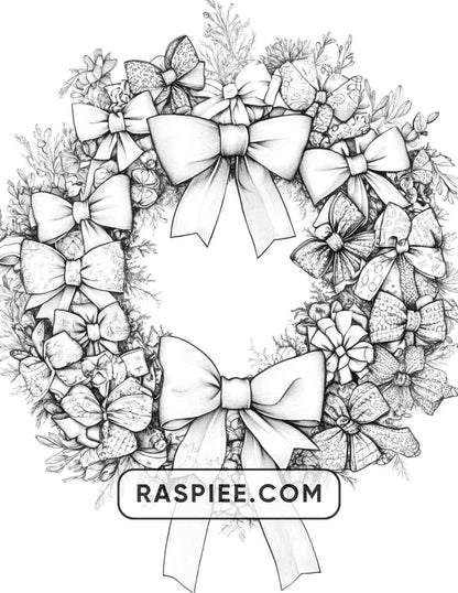 72 Christmas Wreaths Adult Coloring Pages