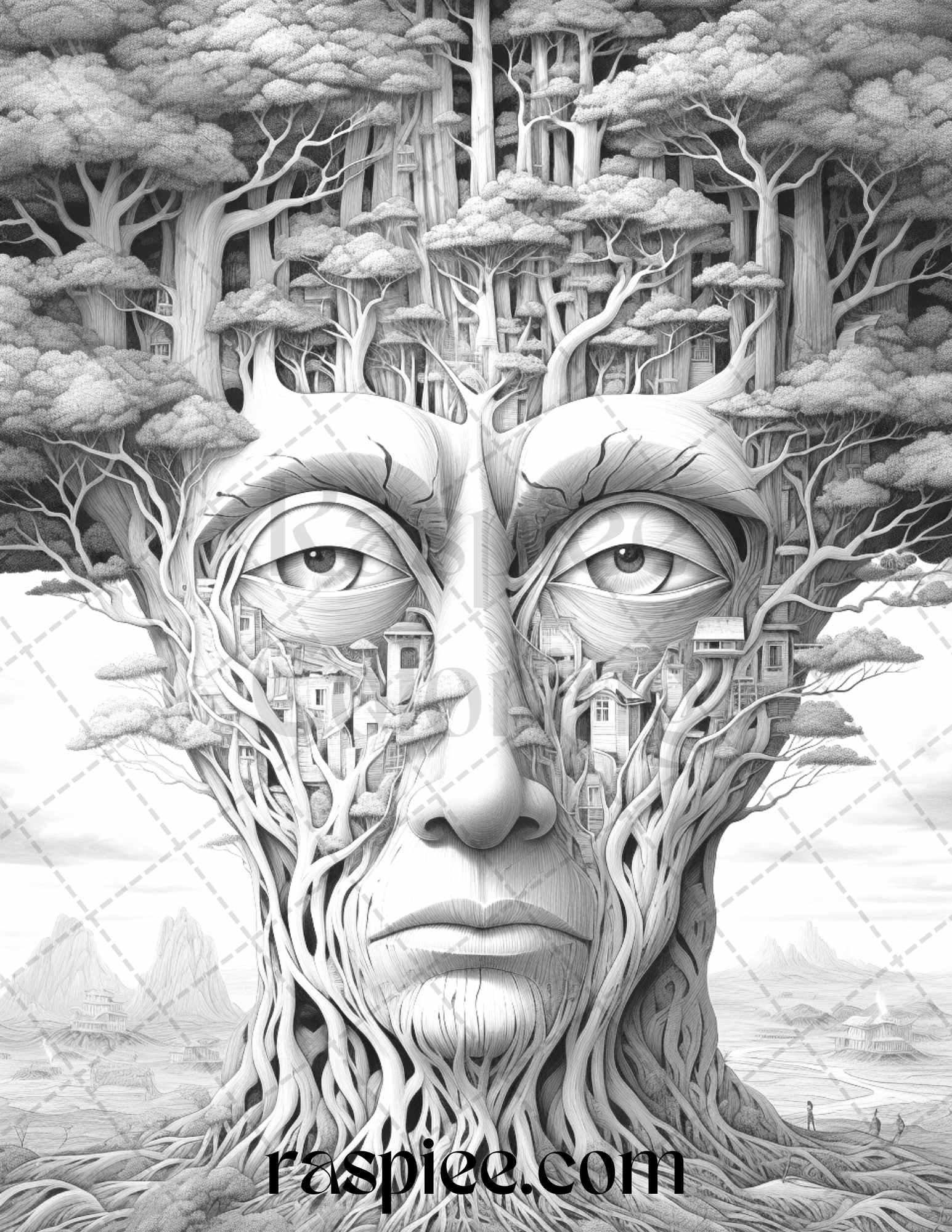 60 Enchanting Surrealism Grayscale Coloring Pages Printable for Adults, PDF File Instant Download