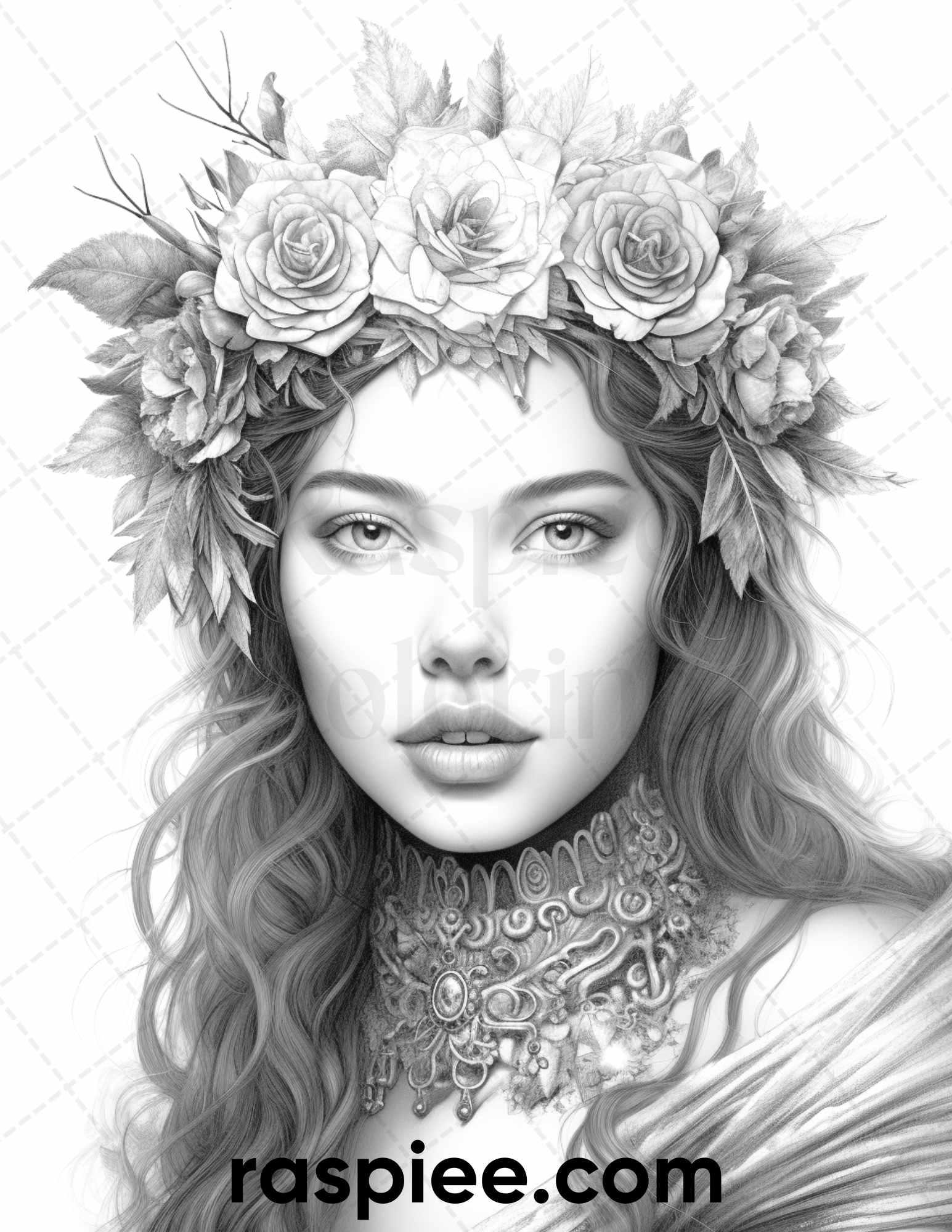 50 Winter Queens Portrait Grayscale Coloring Pages Printable for Adults, PDF File Instant Download
