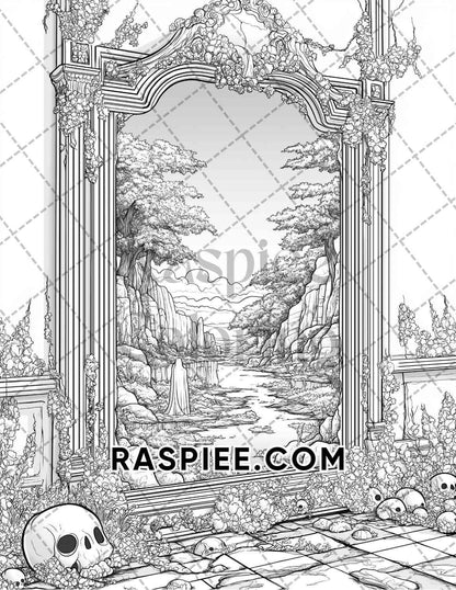 Halloween Surreal Adult Coloring Pages Printable PDF Instant Download