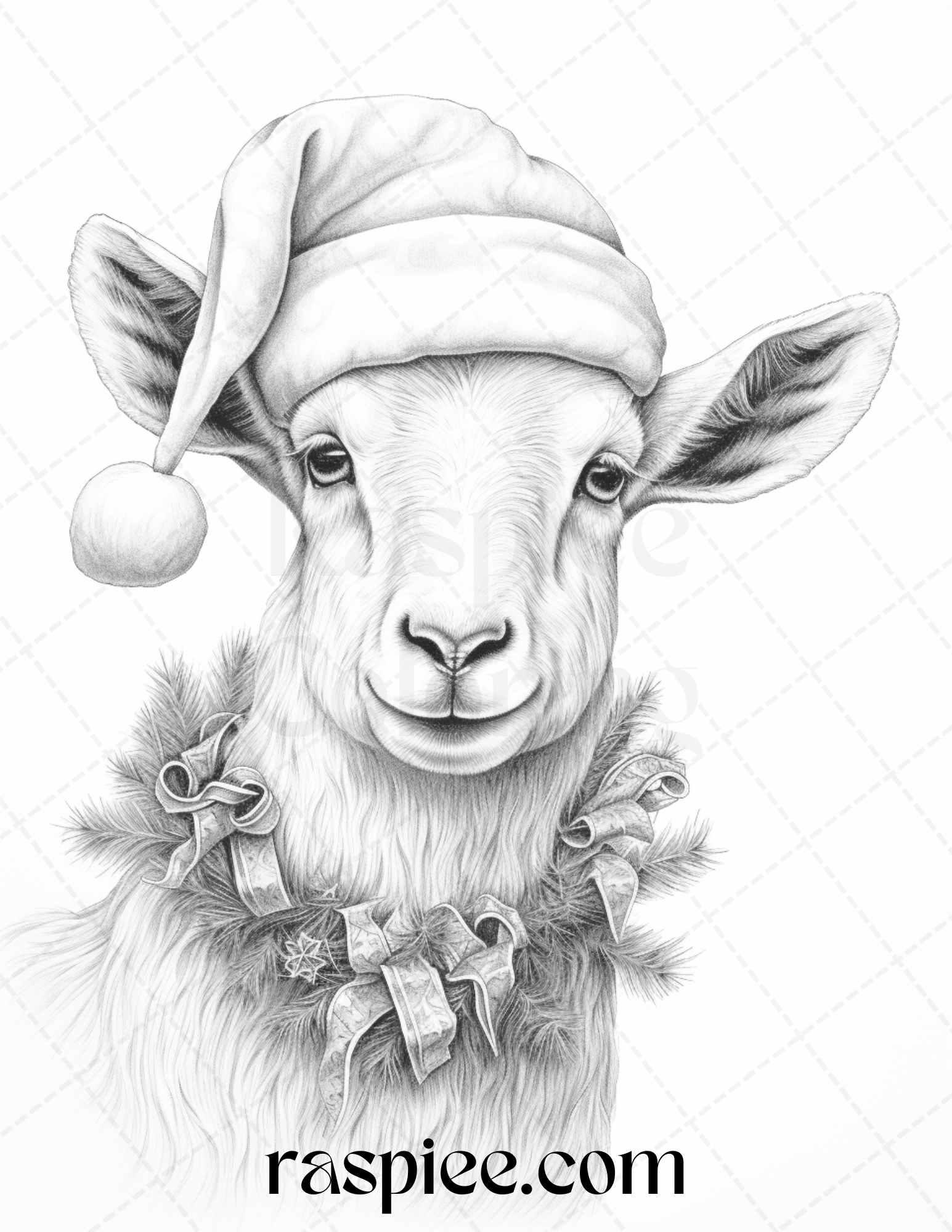 70 Christmas Animals Grayscale Coloring Pages Printable for Adults, PDF File Instant Download