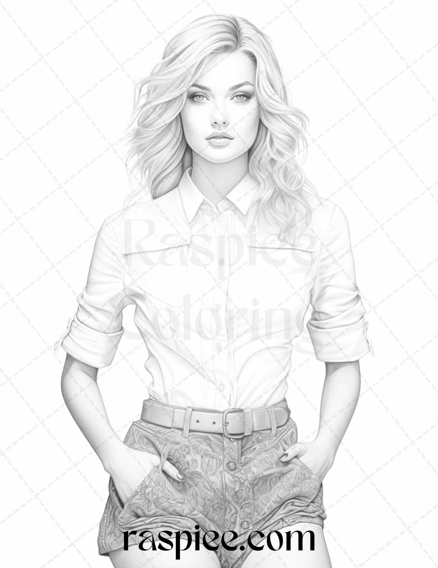 Fashion Show Grayscale Coloring Pages Printable for Adults, PDF File Instant Download