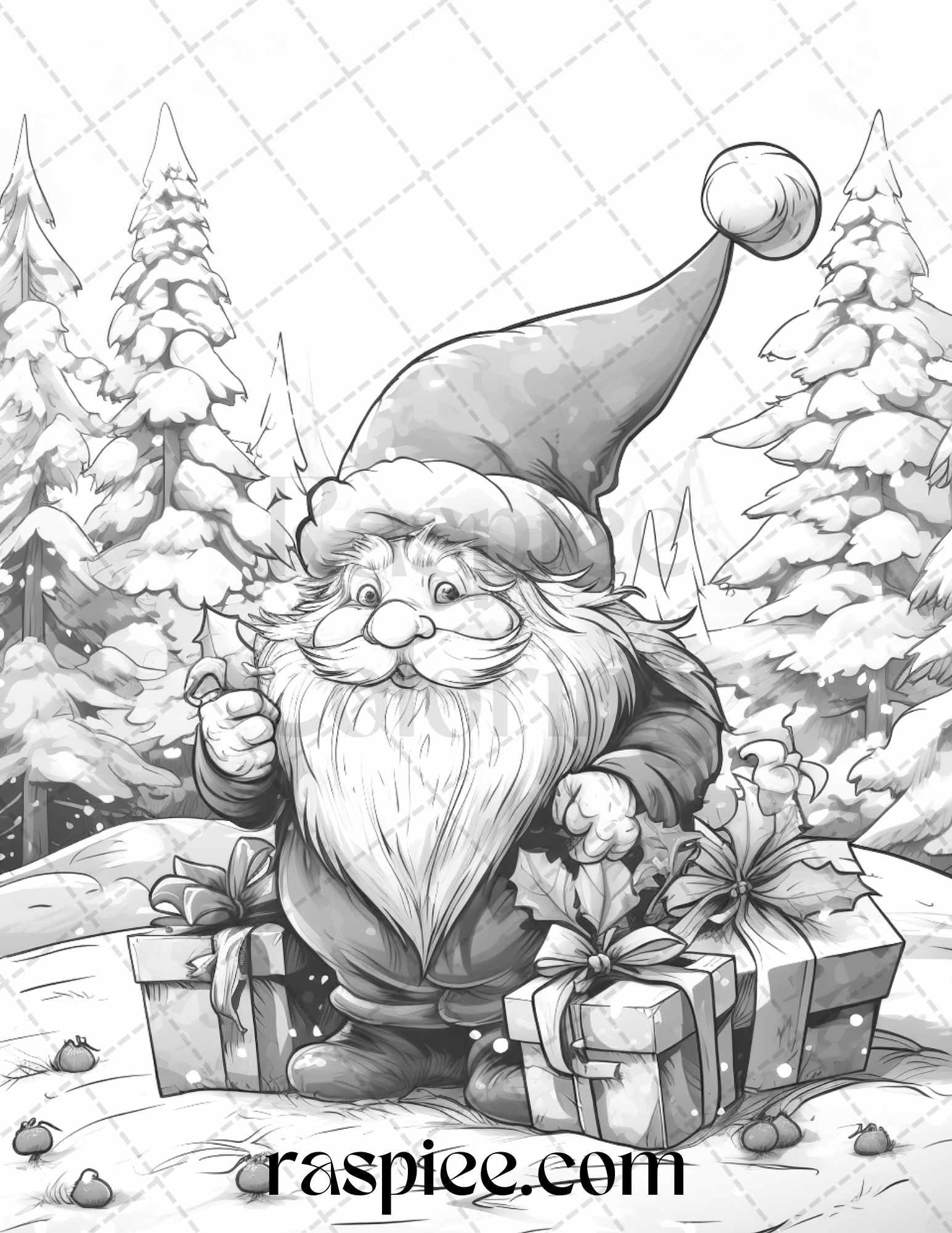 60 Christmas Gnomes Grayscale Coloring Pages Printable for Adults and Kids, PDF File Instant Download