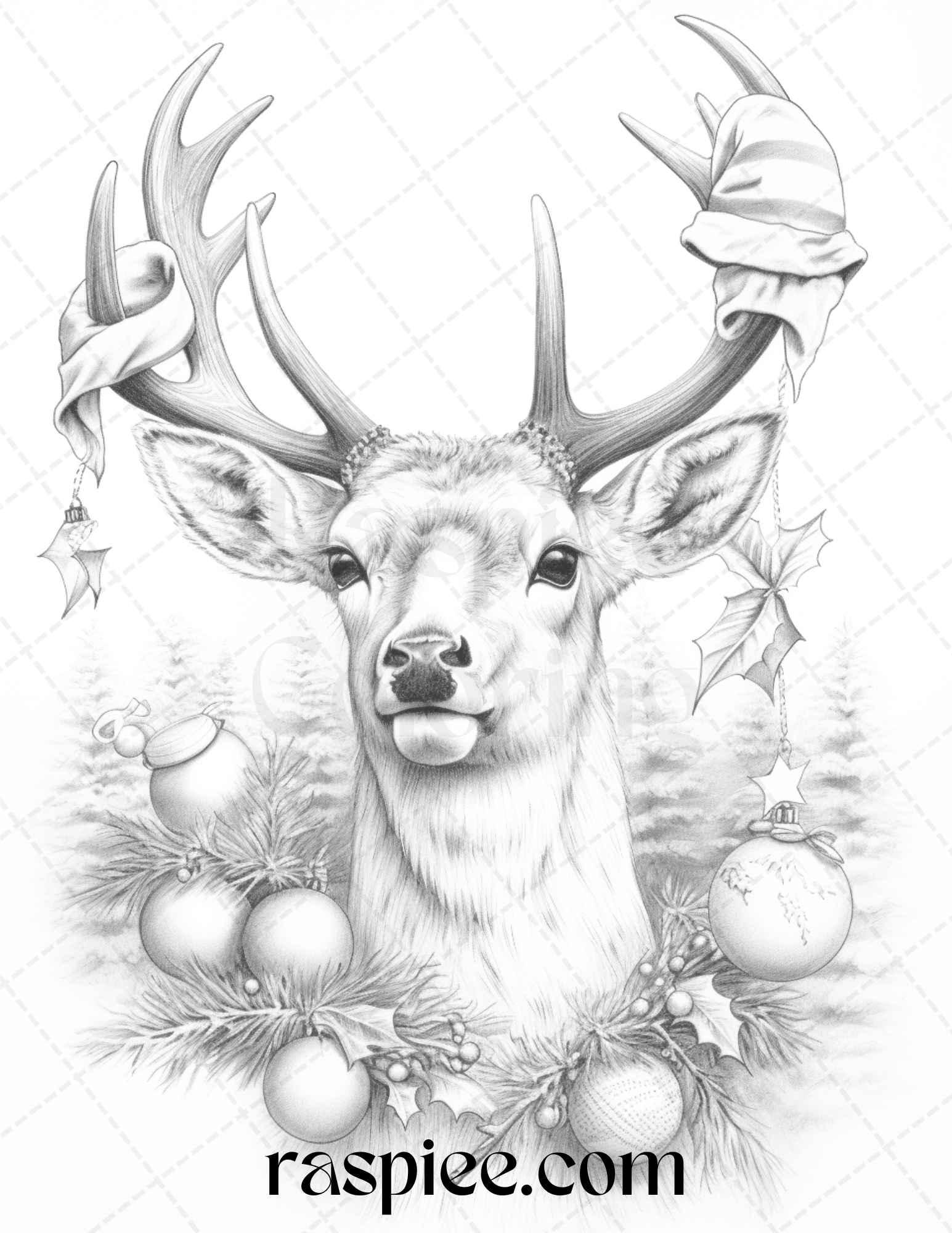 90 Merry Christmas Grayscale Coloring Pages Printable for Adults, PDF File Instant Download