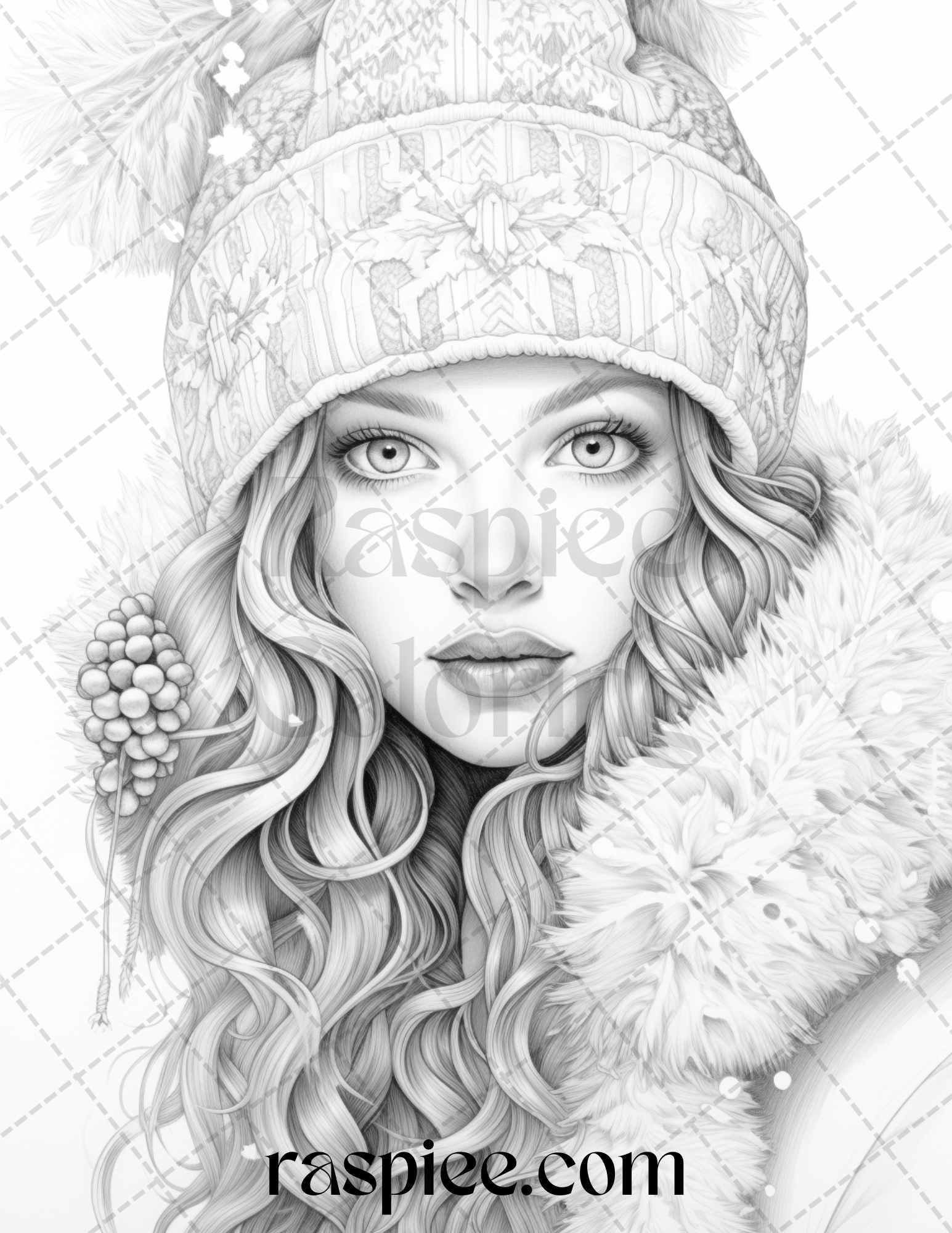 60 Beautiful Winter Girls Grayscale Coloring Pages Printable for Adults, PDF File Instant Download