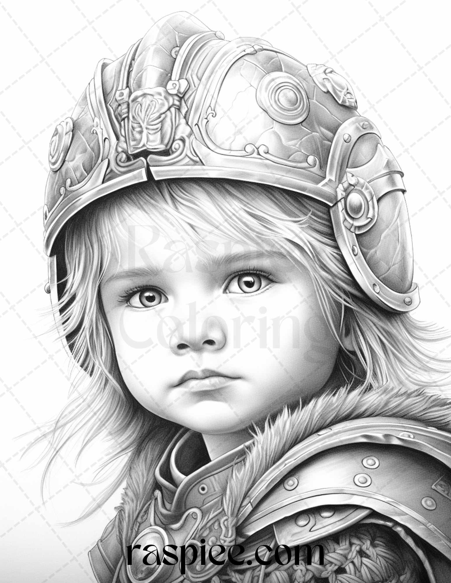 58 Little Viking Girls Boys Portrait Grayscale Coloring Pages Printable, PDF File Instant Download