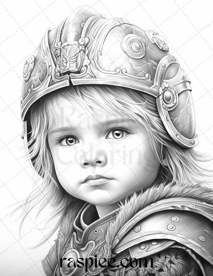 58 Little Viking Girls Boys Portrait Grayscale Coloring Pages Printable, PDF File Instant Download