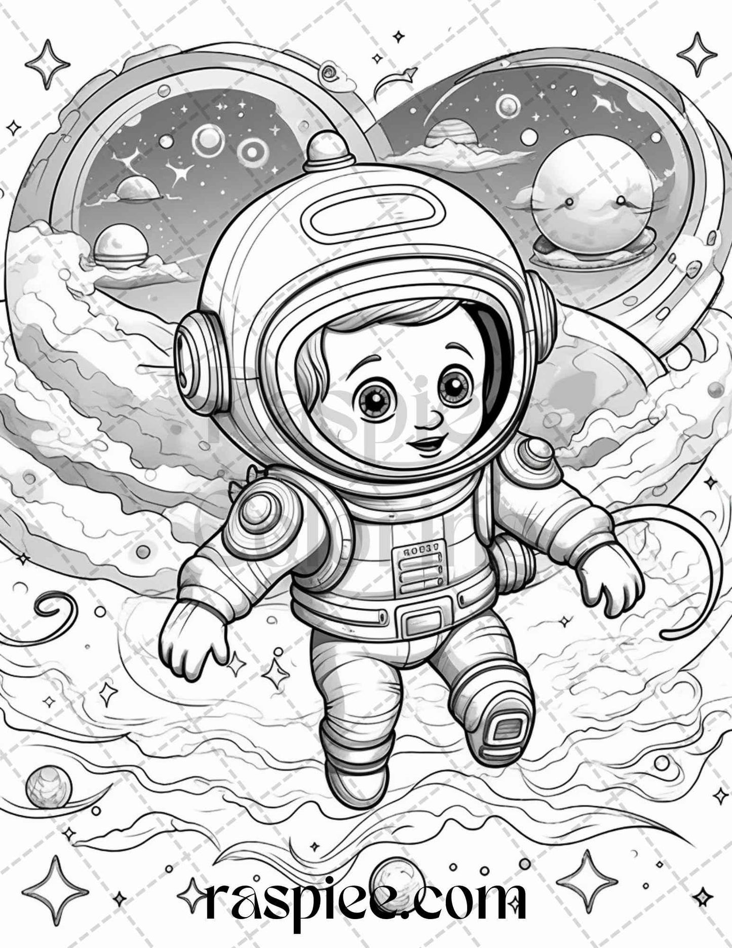 50 Cute Astronaut Adventures Coloring Pages Printable for Kids, PDF File Instant Download