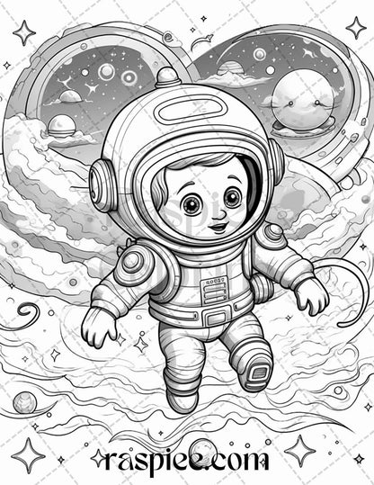 50 Cute Astronaut Adventures Coloring Pages Printable for Kids, PDF File Instant Download
