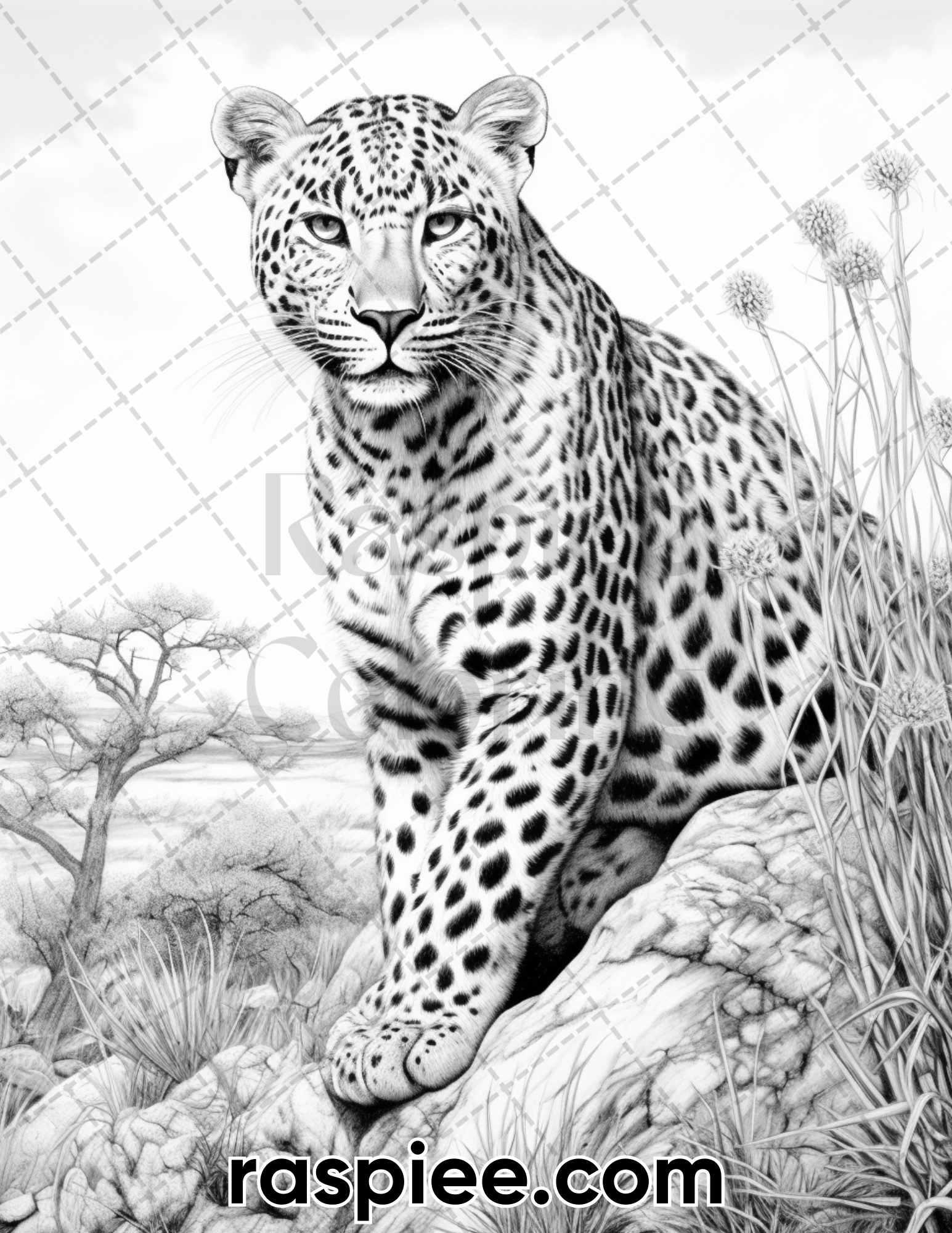55 Wild Animals Grayscale Coloring Pages for Adults, Printable PDF Instant Download