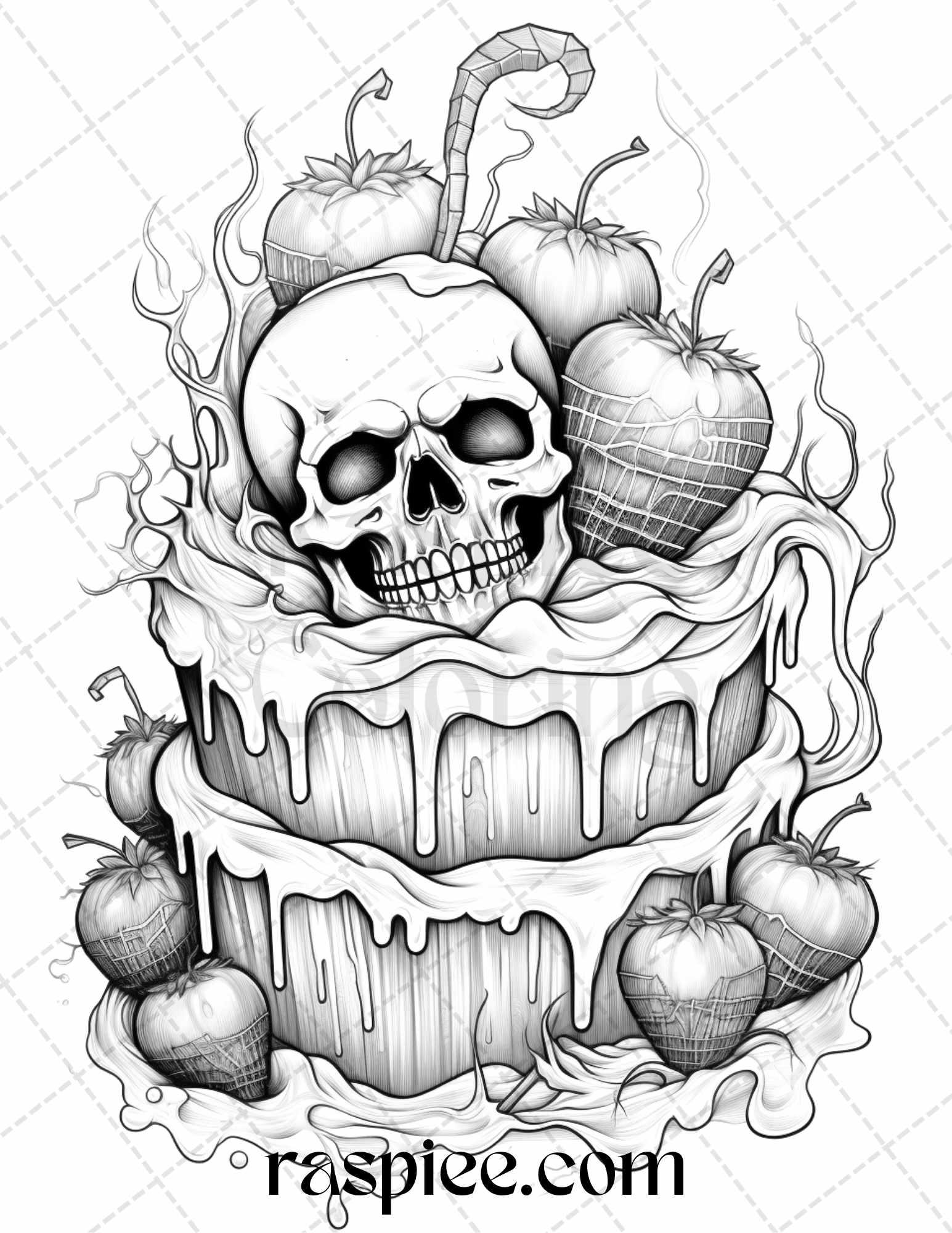 68 Halloween Spooky Desserts Grayscale Coloring Pages Printable for Adults, PDF File Instant Download