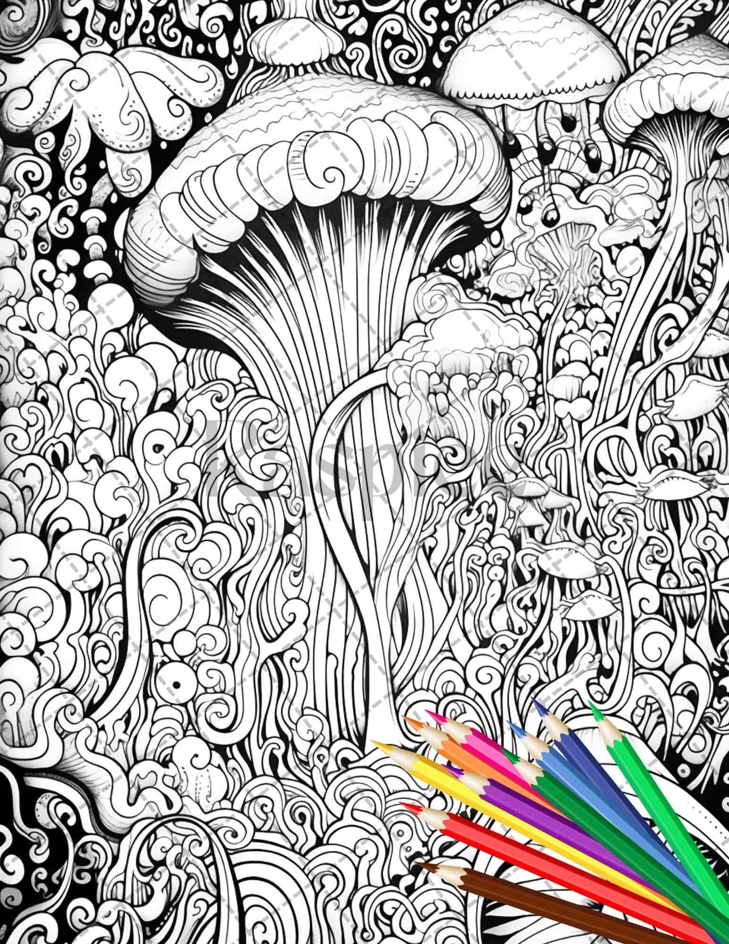Psychedelic Trippy Coloring Book Printable for Adults, Grayscale Coloring Page, PDF File Instant Download