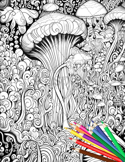 Psychedelic Trippy Coloring Book Printable for Adults, Grayscale Coloring Page, PDF File Instant Download