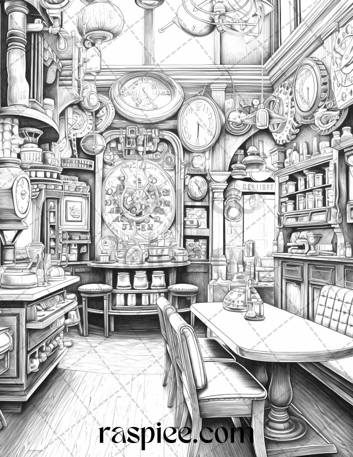 50 Cozy Coffee Shop Grayscale Coloring Pages Printable for Adults, PDF File Instant Download