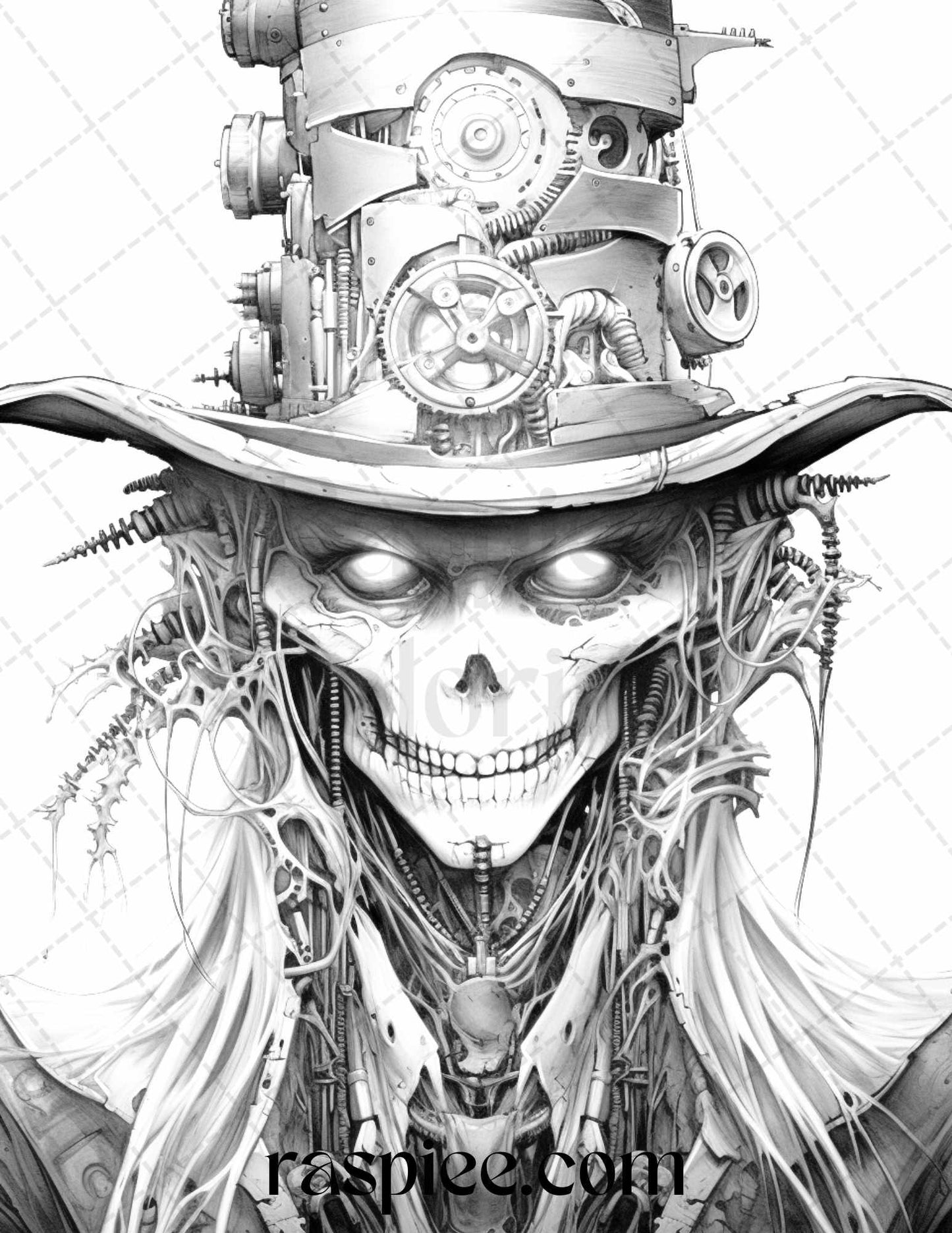 53 Scary Steampunk Scarecrows Grayscale Coloring Pages Printable for Adults, PDF File Instant Download