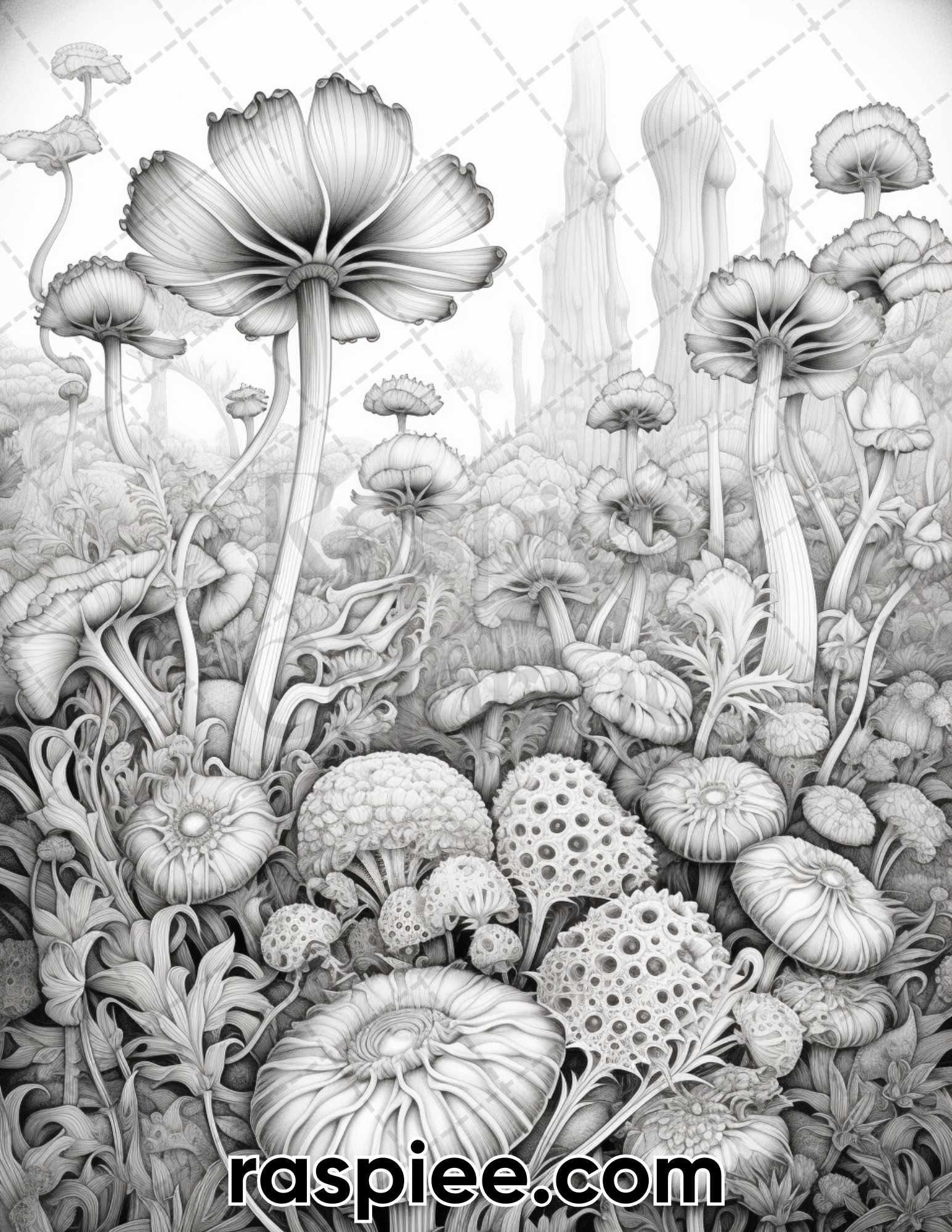 55 Fantasy Flowers Grayscale Coloring Pages for Adults, Printable PDF File Instant Download