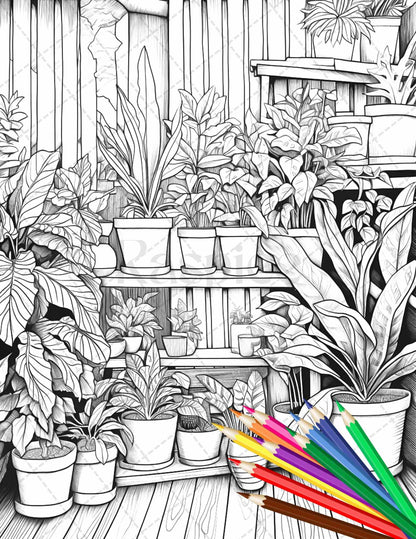 38 Indoor Houseplants Coloring Pages Printable for Adults, Grayscale Coloring Page, PDF File Instant Download