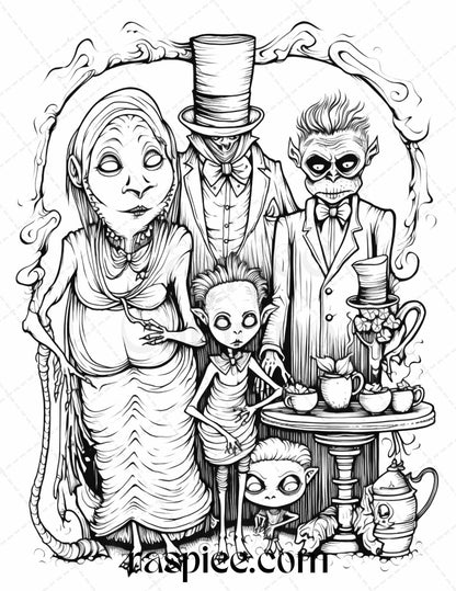 50 Monster Family Grayscale Coloring Pages Printable for Adults - Instant Download, Halloween Coloring Book, Fun and Spooky Designs