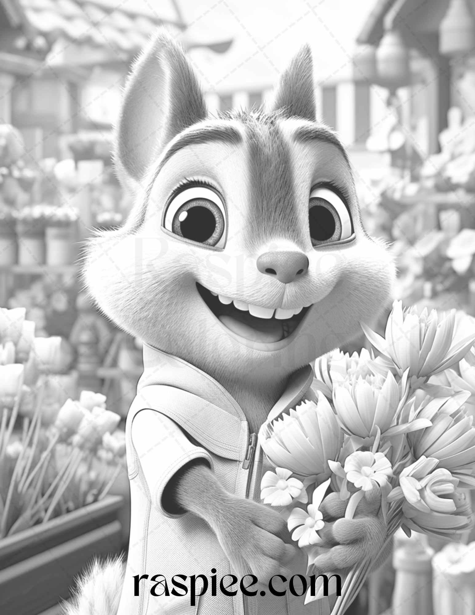 52 Adorable Squirrels Grayscale Coloring Pages Printable for Adults Kids, PDF File Instant Download