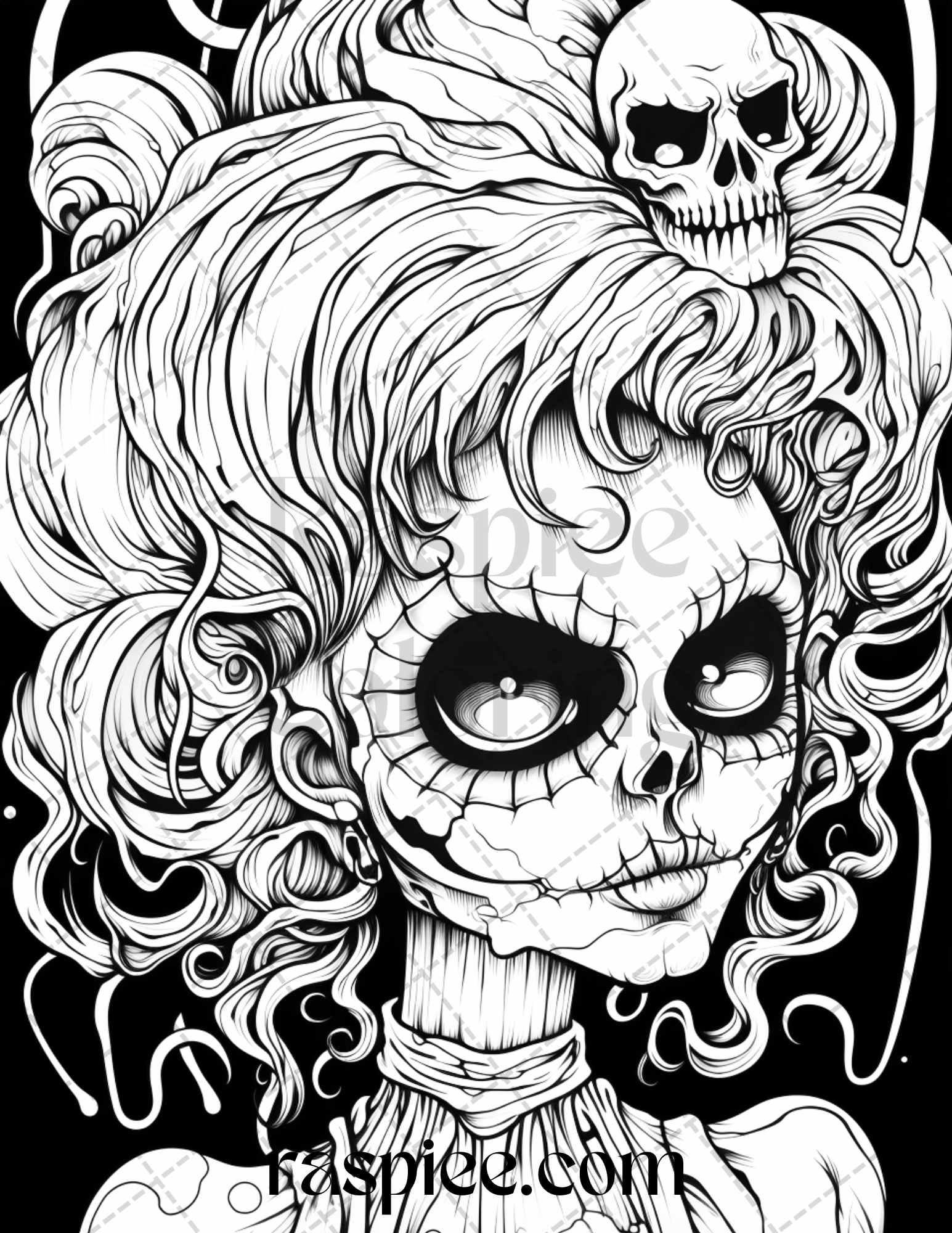 50 Spooky Miss Nightmare Grayscale Coloring Pages Printable for Adults, PDF File Instant Download