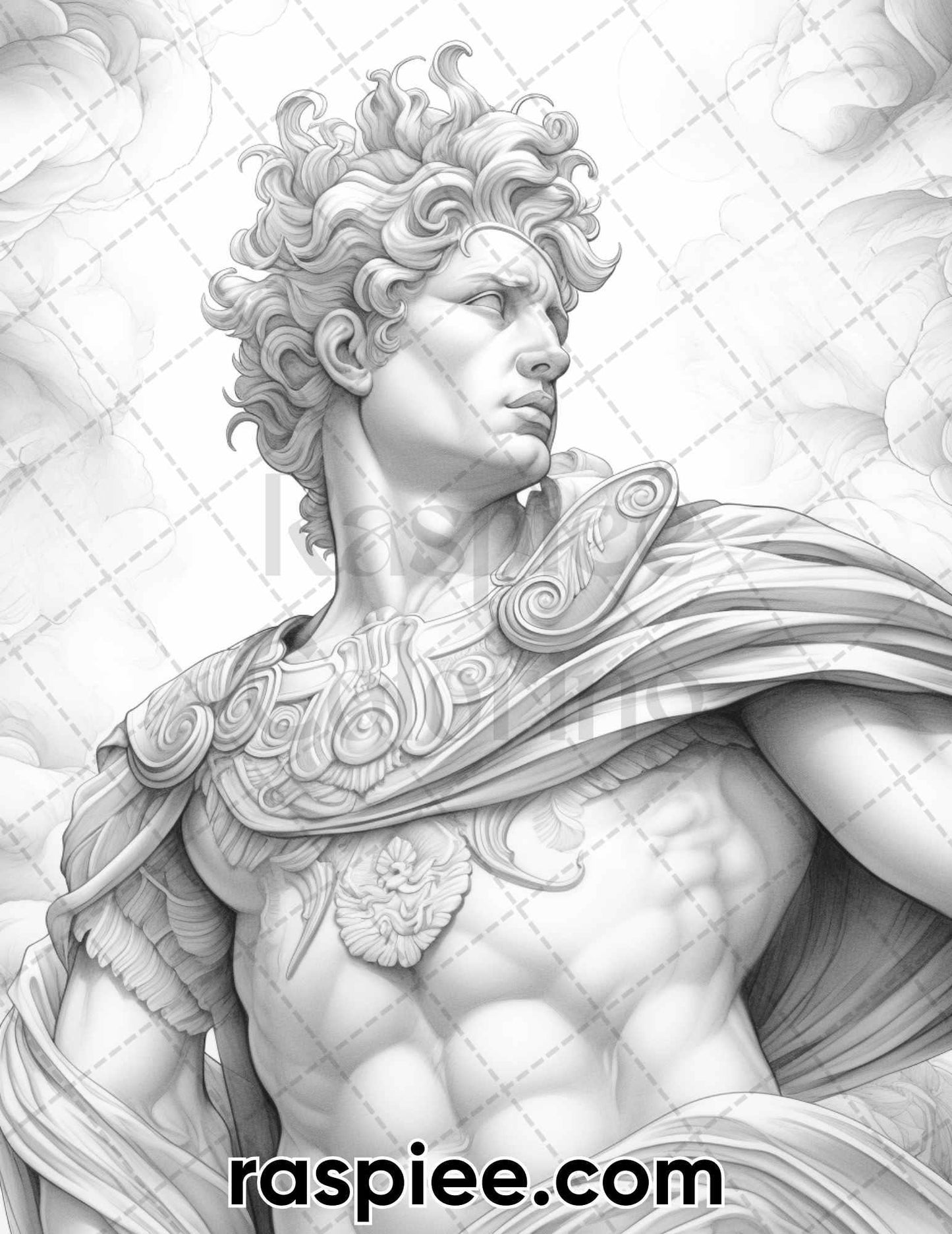 52 Mythology Gods Grayscale Coloring Pages for Adults, Printable PDF Instant Download