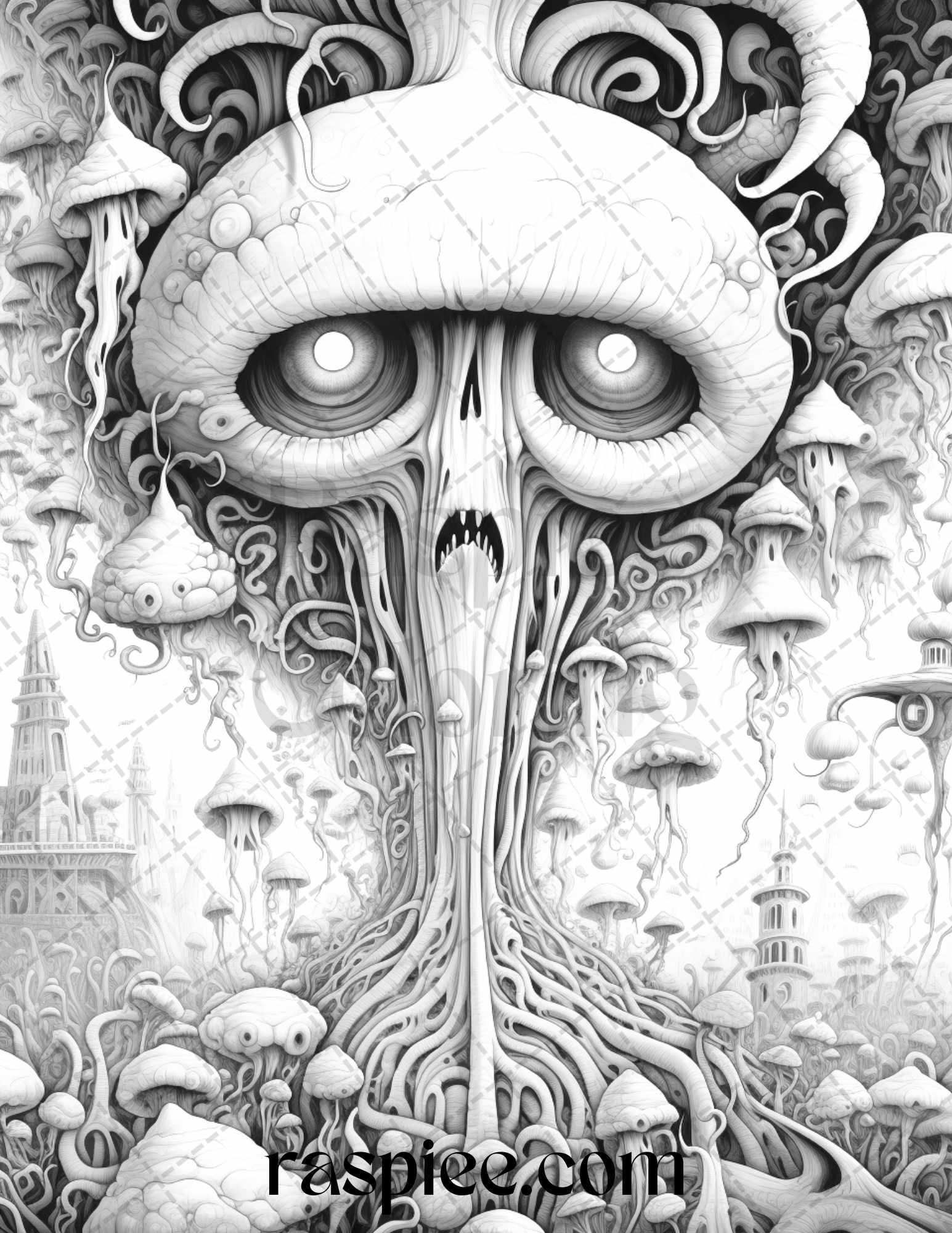 53 Surreal Creatures Grayscale Coloring Pages for Adults, Printable PDF File Instant Download