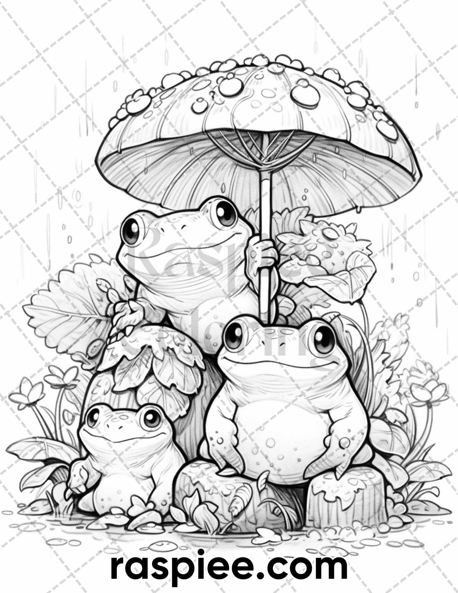 50 The Frog Kingdom Grayscale Coloring Pages for Adults, Printable PDF Instant Download