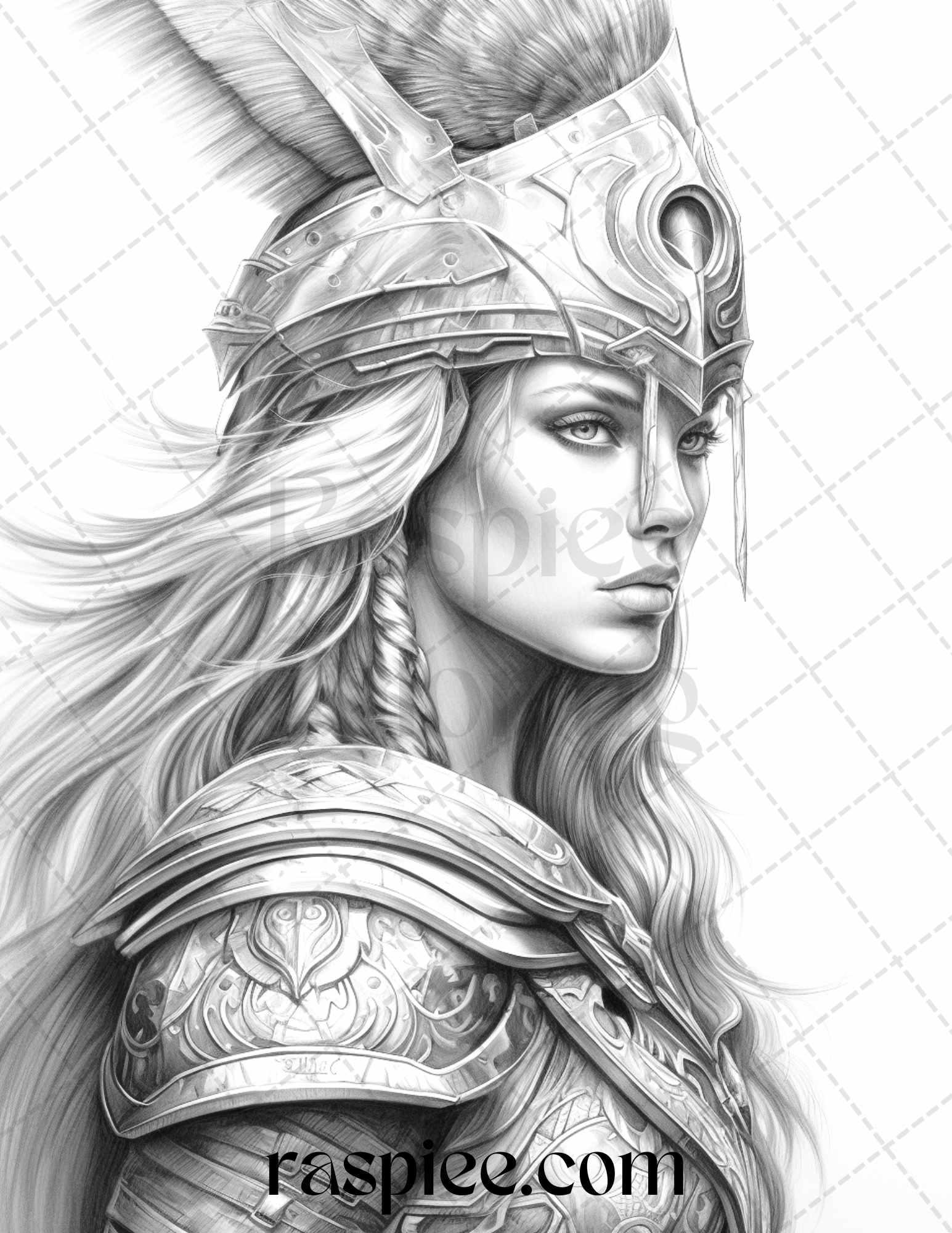 Greek Women Warriors Grayscale Coloring Pages for Adults, Printable PDF File Instant Download