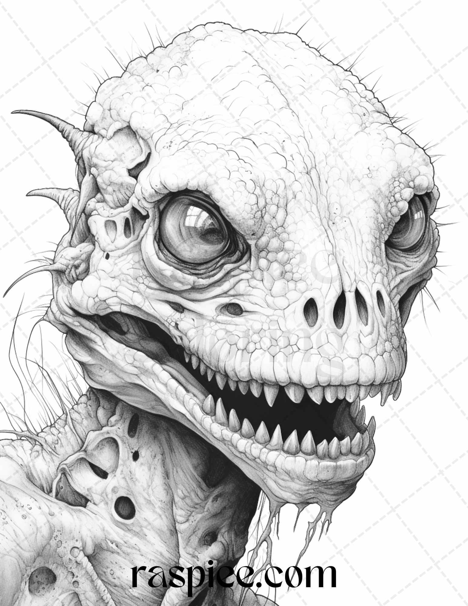 66 Horror Zombie Animals Grayscale Coloring Pages Printable for Adults, PDF File Instant Download