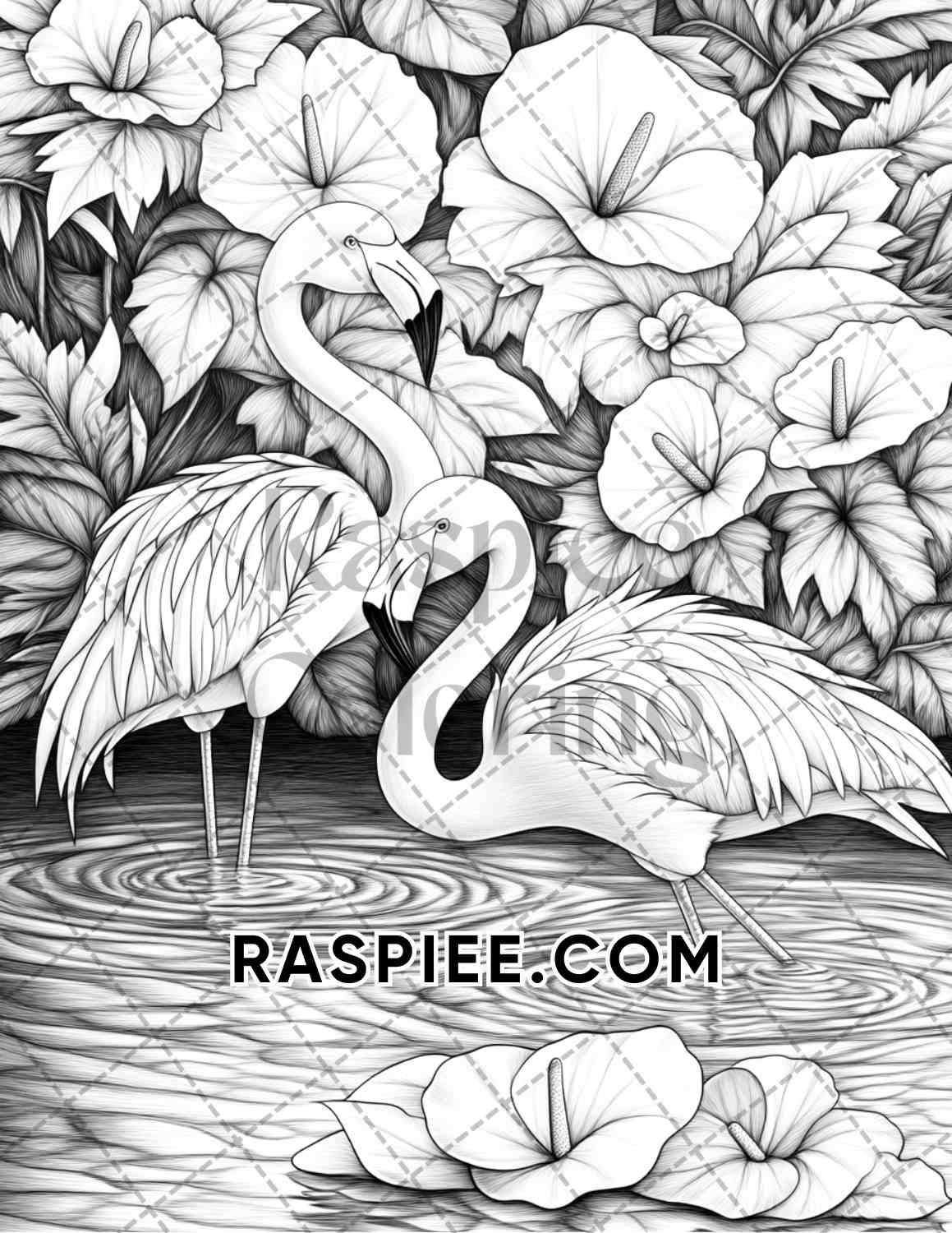Flowers and Birds Adult Coloring Pages Printable PDF Instant Download