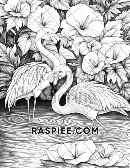 Flowers and Birds Adult Coloring Pages Printable PDF Instant Download