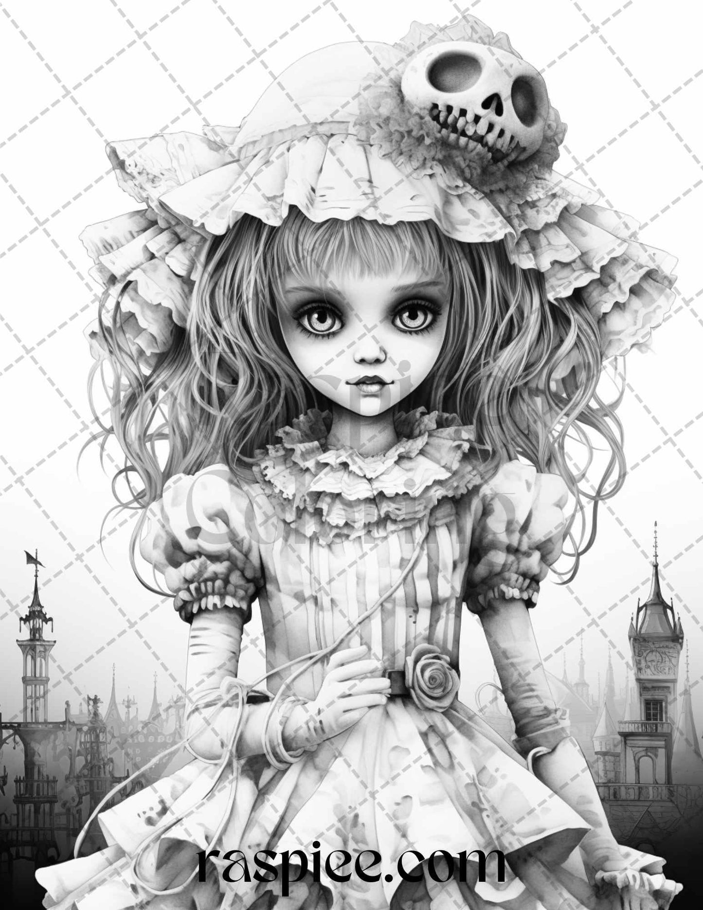 50 Scary Victorian Dolls Grayscale Coloring Pages Printable for Adults, PDF File Instant Download