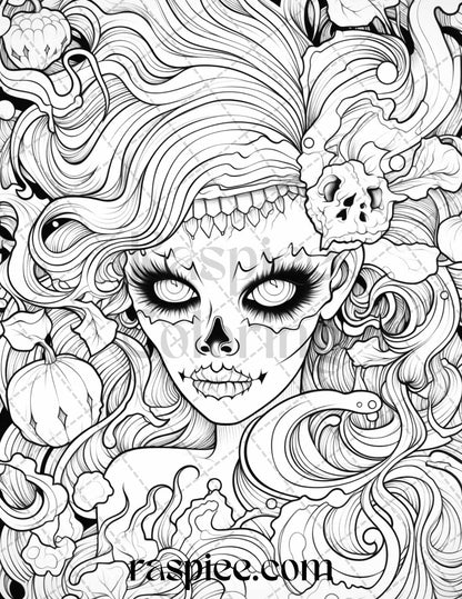 50 Spooky Miss Nightmare Grayscale Coloring Pages Printable for Adults, PDF File Instant Download