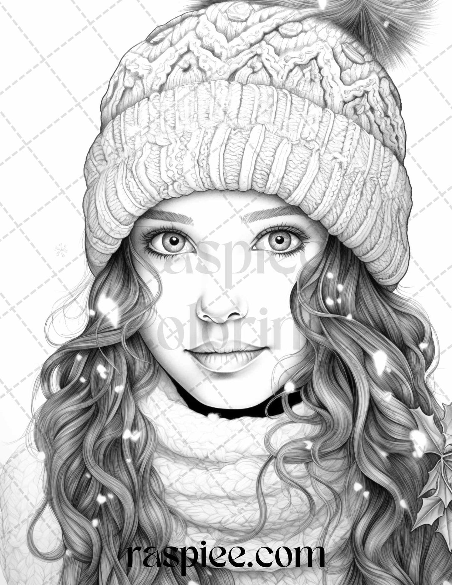 60 Beautiful Winter Girls Grayscale Coloring Pages Printable for Adults, PDF File Instant Download