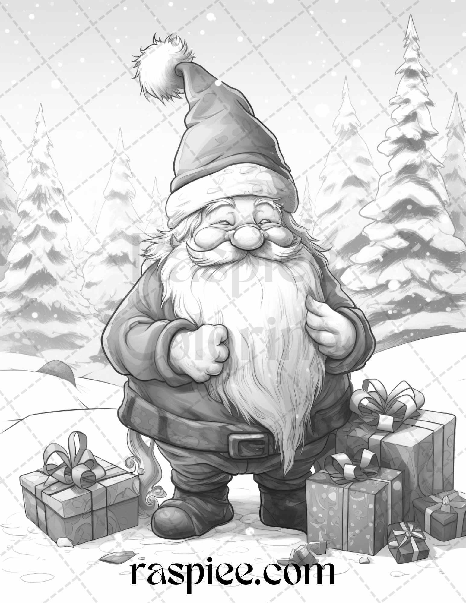 60 Christmas Gnomes Grayscale Coloring Pages Printable for Adults and Kids, PDF File Instant Download